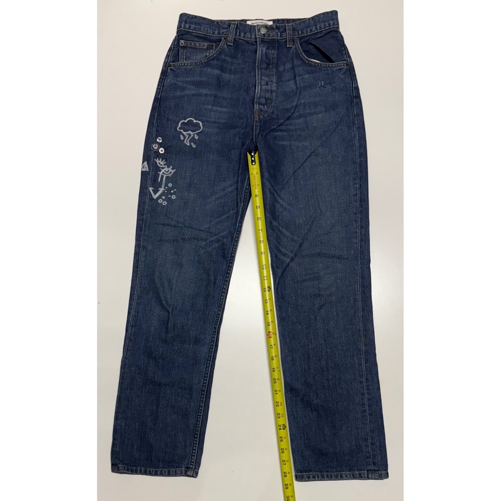Reformation Cynthia High Relaxed Jeans Teton Blue Embroidered Button Size 28